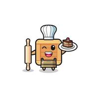 wooden box as pastry chef mascot hold rolling pin vector