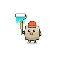 the sack painter mascot with a paint roller vector