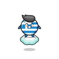 cute greece illustration riding a floating cloud vector