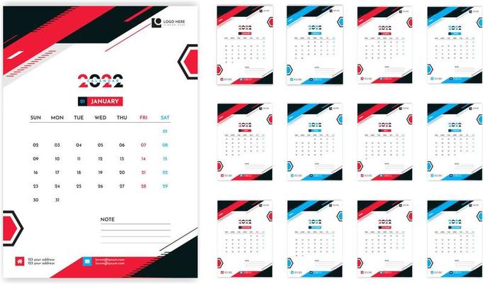 Wall calendar 2022 template design