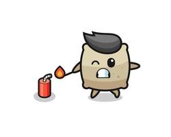 sack mascot illustration playing firecracker vector