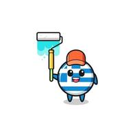 the greece painter mascot with a paint roller vector