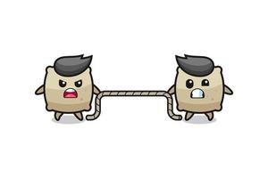 cute sack character is playing tug of war game vector