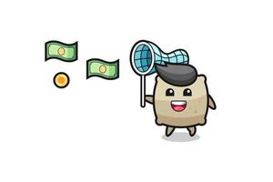 illustration of the sack catching flying money vector