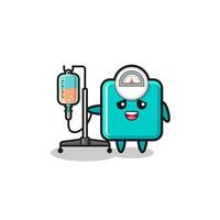 cute weight scale character standing with infusion pole vector