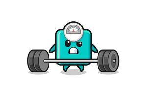 cartoon of weight scale lifting a barbell vector