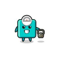 weight scale mascot lifting kettlebell in the gym vector