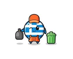 the mascot of cute greece as garbage collector vector