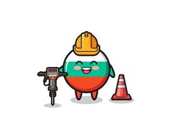 road worker mascot of bulgaria flag holding drill machine vector