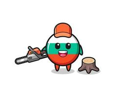 bulgaria flag lumberjack character holding a chainsaw vector