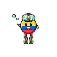 the colombia flag diver cartoon character vector