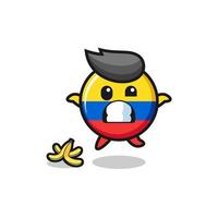 dibujos animados de la bandera de colombia es resbalón en una cáscara de plátano vector
