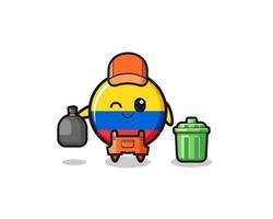 la mascota de la linda bandera de colombia como recolector de basura vector