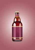 Beer Bottle Mock-Up with Blank Label on maroon background . oktoberfest concept. photo