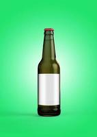 Beer Bottle Mock-Up with Blank Label on green background . oktoberfest concept. photo