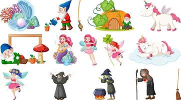 Set of fantasy fairy tale characters and elements vector