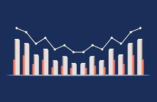Bar and line vector graphic chart, showing the performance progress of achieving the target increase and decrease