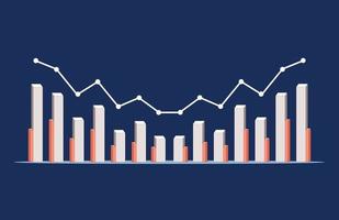 Bar and line vector graphic chart, showing the performance progress of achieving the target increase and decrease