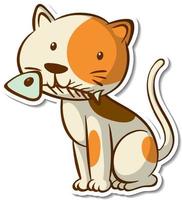 Cartoon character of a cat holding fish bone sticker vector