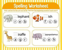 Spelling worksheet template for kids vector