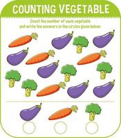 Plantilla de juego de matemáticas con contar vegetales. vector