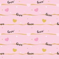 Vector - Abstract seamless pattern of  heart, wording love, line and dot on pink background. Pink and gold color. Can be use for print, paper, wrapping, backdrop, fabric. Valentine's.