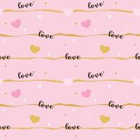 Vector - Abstract seamless pattern of  heart, wording love, line and dot on pink background. Pink and gold color. Can be use for print, paper, wrapping, backdrop, fabric. Valentine's.