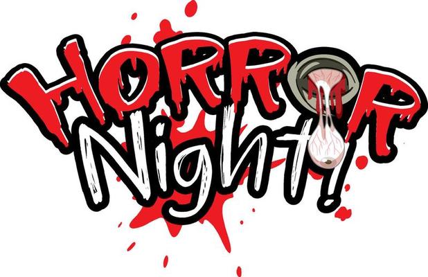 Creepy eye with Horror Night word logo for Halloween