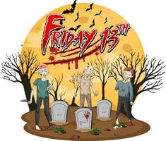 Friday 13th with zombies at gravestone vector