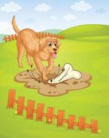 un perro cavando un hoyo en el suelo vector