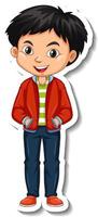 An asian boy wears red jacket cartoon character sticker vector