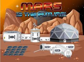 Space station on planet with Mars is the future logo vector