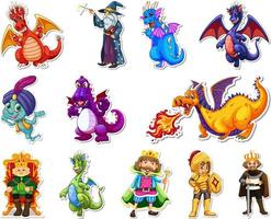 Sticker set with different fairytale cartoon characters vector