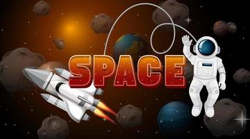 Space poster design with astronaut and spaceship vector