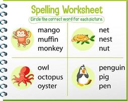 Spelling worksheet template for kids vector