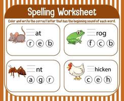 Spelling worksheet template for kids vector