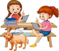 School kids using tablet for education vector