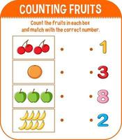 Plantilla de juego de matemáticas con contar frutas vector