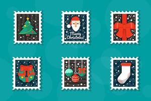 sellos de navidad diseño de vector de colección de estilo plano eps10, sello de árbol de navidad, sello de feliz navidad, sello de santa claus, sello de regalo de navidad, sello de corona de navidad, sello de adornos navideños