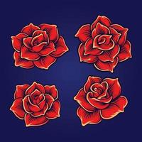 rosa, conjunto, flores rojas, ilustraciones vector