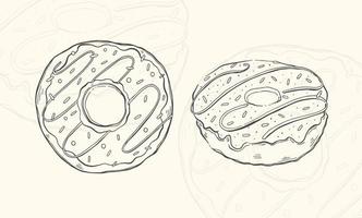 Illustration donut sketch food.Hand drawn element design menu. Isolated object in white background. vector