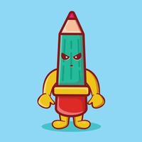 cute pencil mascot with mad gesture isolated cartoon in flat style vector