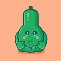 Linda mascota de fruta de aguacate con gesto triste caricatura aislada en estilo plano vector