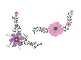 coloridas flores y hojas sobre fondo blanco. follaje de primavera para decoración floral. ilustrador vectorial vector