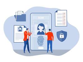 KYC or know your customer with business verifying the identity of its clients concept at the partners-to-be through a magnifying glass vector