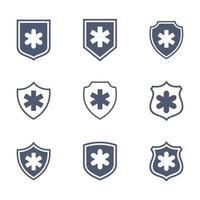 Diseño simple del ejemplo de la plantilla del logotipo del icono del escudo cruzado vector