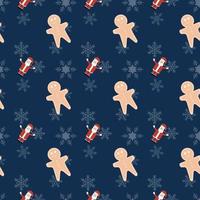 Ginger bread man, Santa Claus and snowflakes  vector repeat pattern, Hand drawn Christmas repeat pattern for  background, wallpaper, gift wrapper, textile, packaging, banner.