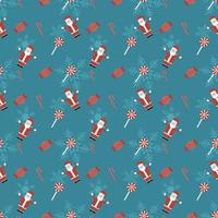 Papá Noel, bastón de caramelo, dulces y copos de nieve patrón de repetición de vector, patrón de repetición de Navidad dibujado a mano para fondo, papel tapiz, envoltorio de regalo, textil, embalaje, banner. vector