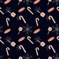 candy, candy can, lollipop and snowflake Christmas objects in rounded corner theme seamless pattern background. Best for winter holiday fabric, giftwrap, scrapbook, greeting cards design projects.