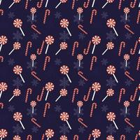Lollipop, Candy cane and Snowflakes vector repeat pattern, Hand drawn Christmas repeat pattern for  background, wallpaper, gift wrapper, textile, packaging, banner.